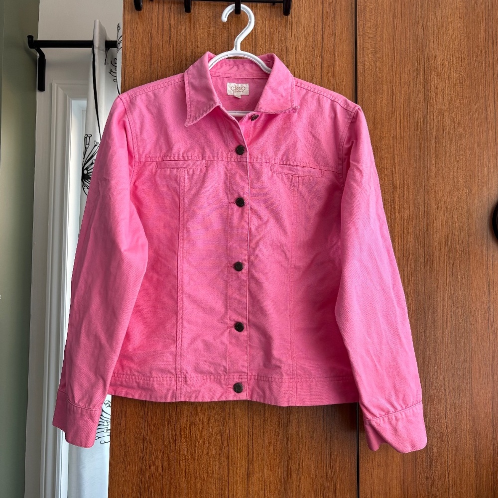Cleo Petites Bright Pink Denim Style Trucker Jacket Size L